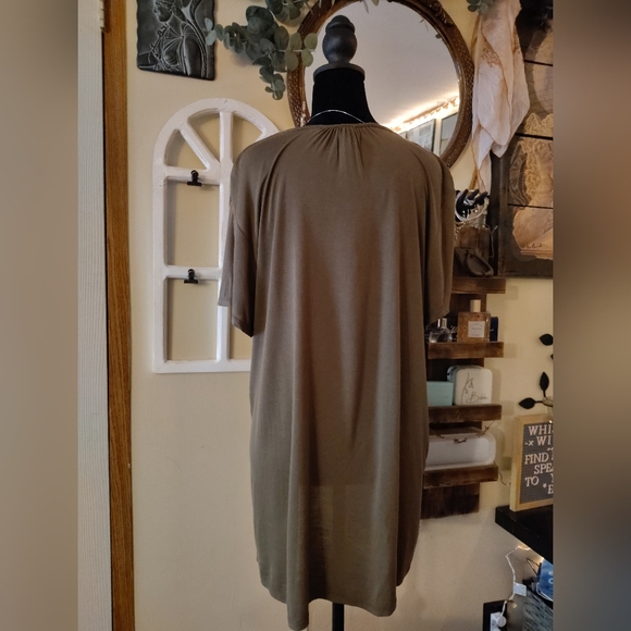 XCVI Olive Green Asymmetrical Short Sleeve T-Shirt - Picture 4 of 6